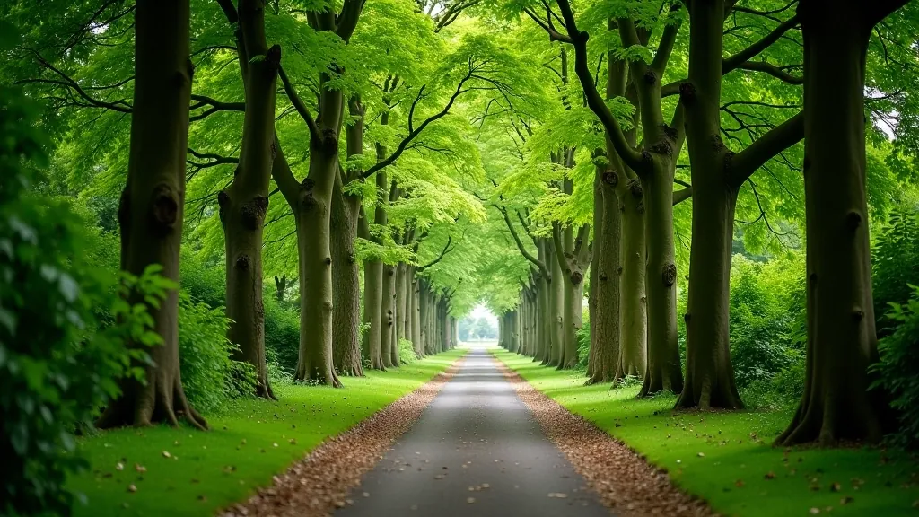 Peaceful woodland path in Phoenix Park Dublin with mature trees creating natural shade canopy